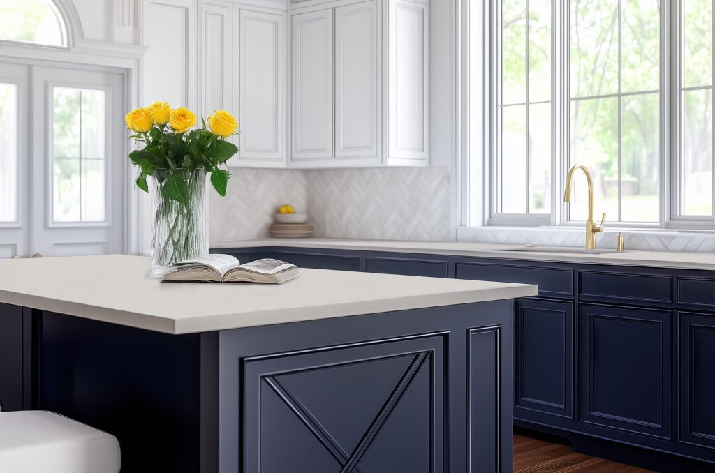 Close up of Cosmopolitan Gray installed in traditional kitchen