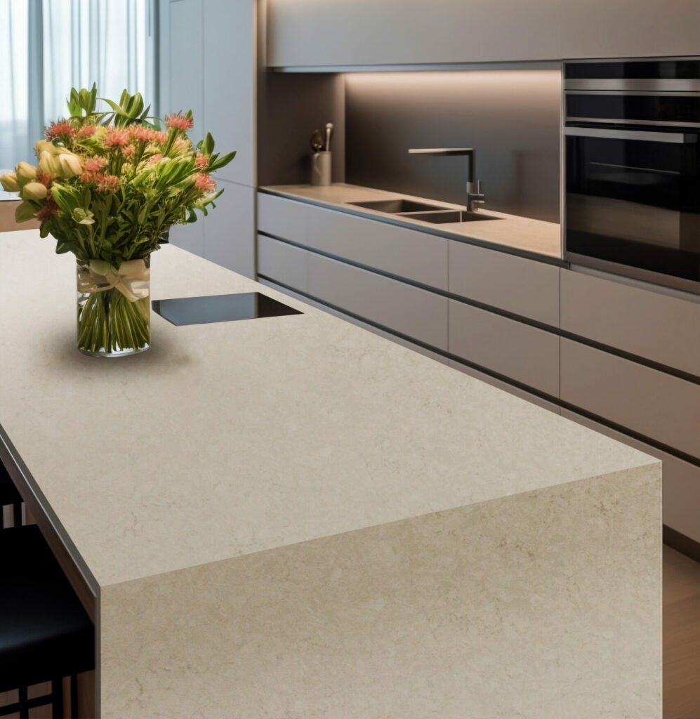 Crema Monaco Matte featured in modern kitchen