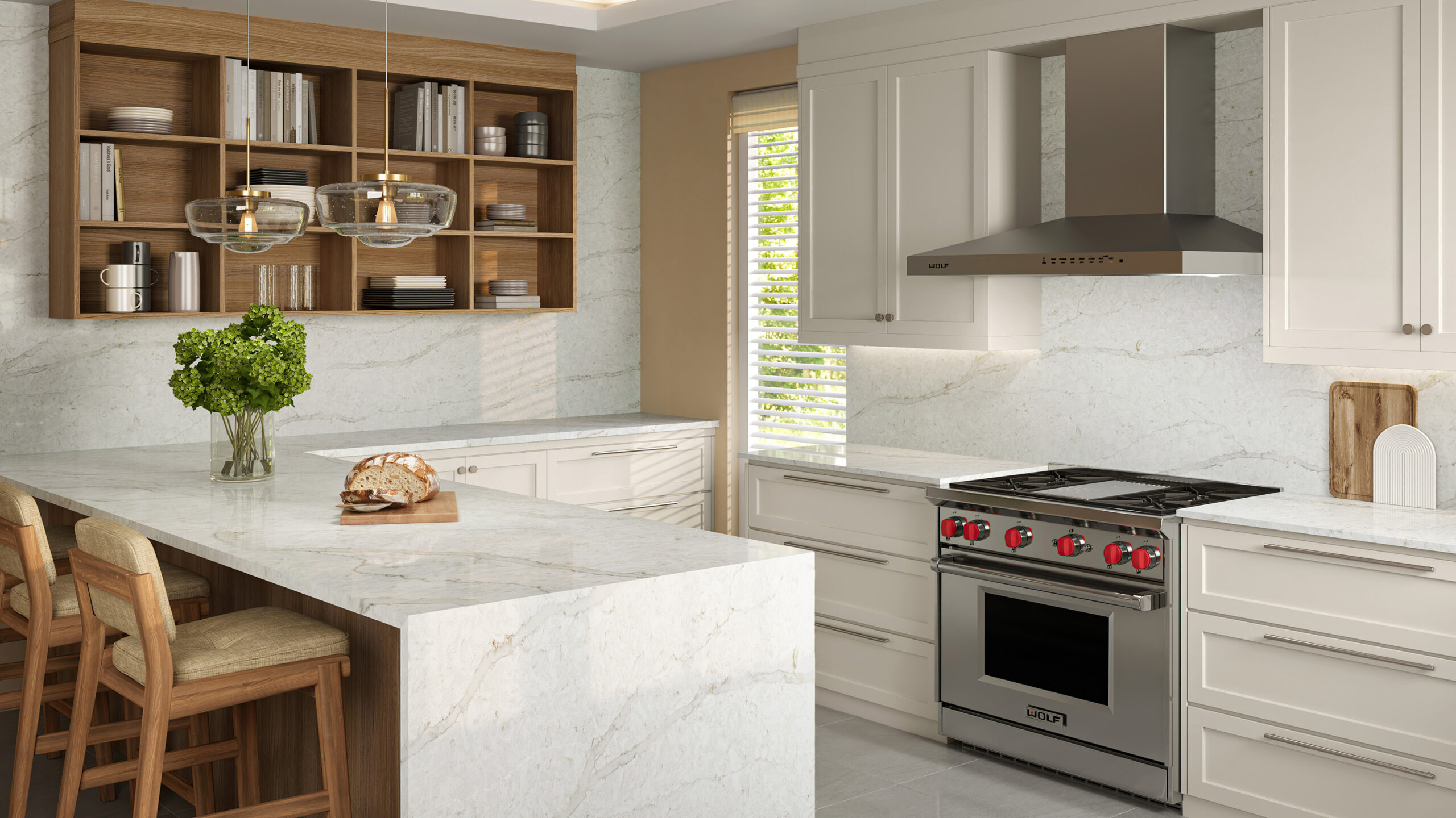 Taj Sienna installed in warm wood kitchen