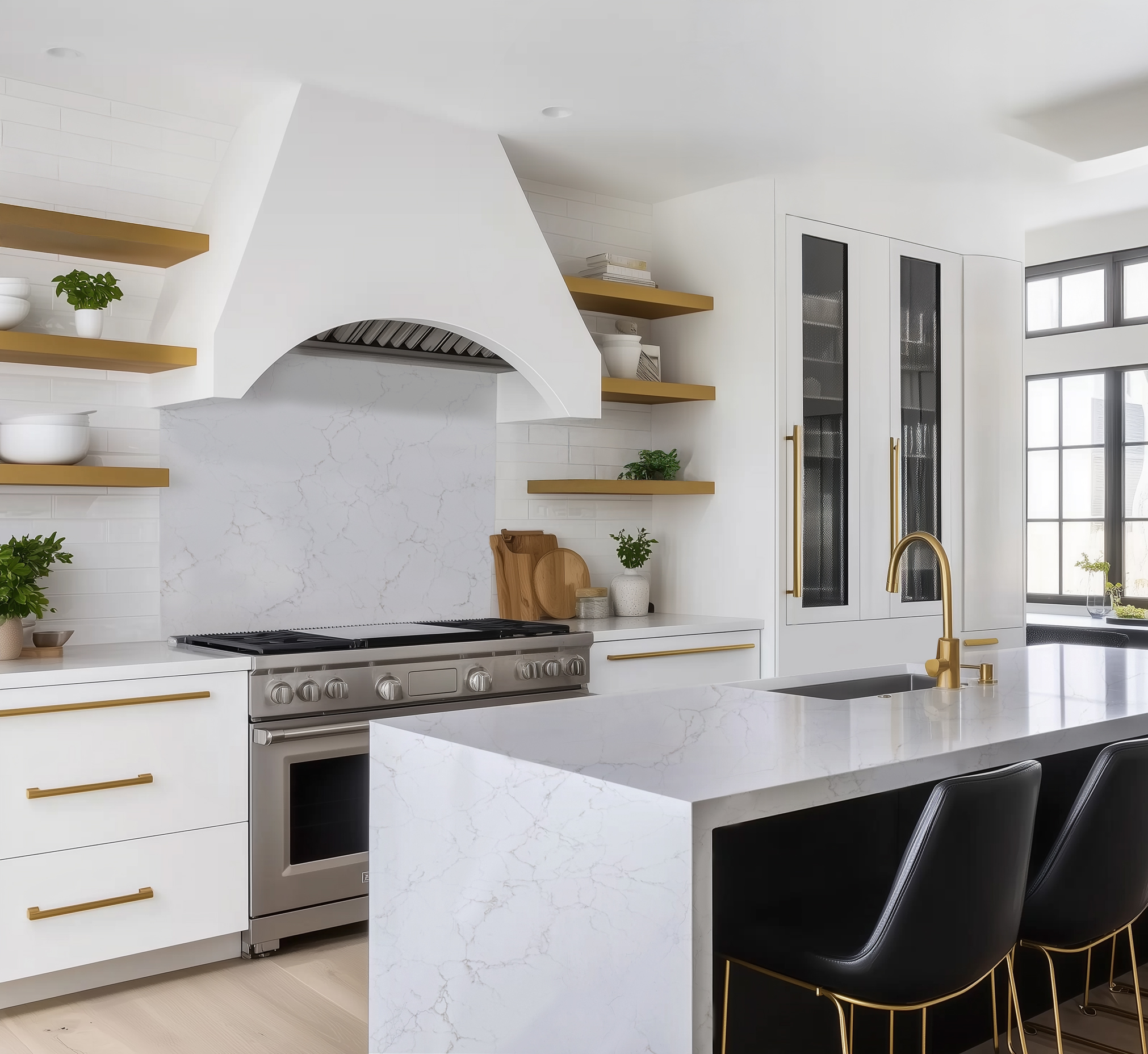 Empyrean StratusQuartz installed in modern white kitchen